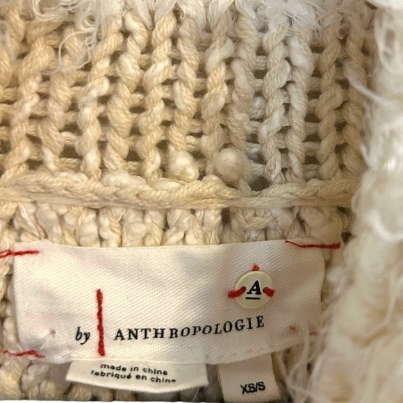 Anthropologie Ivory Marilyn Turtleneck Fringe Knit Poncho Sweater - Picture 7 of 9